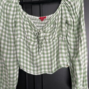 GUESS Green Checkered Women's Top